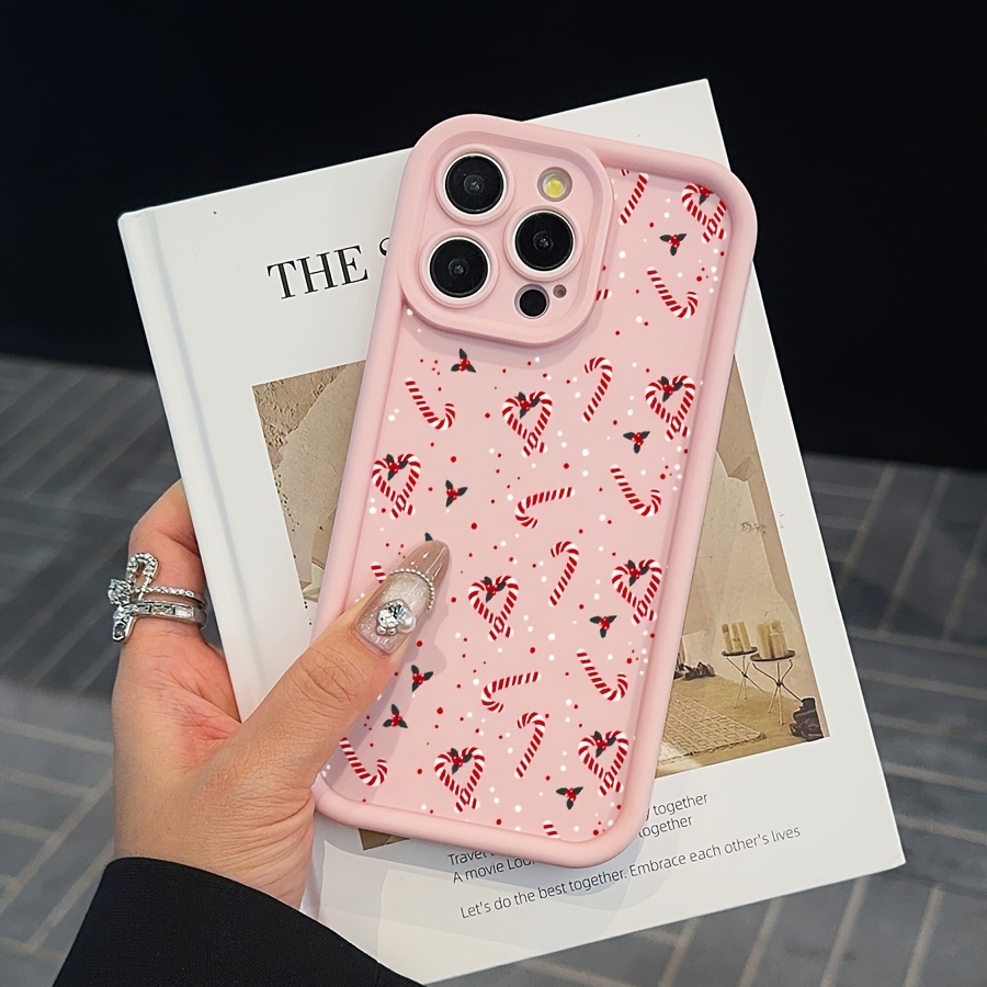 

Coque de Téléphone Portable Rose en Bambou Haute Qualité avec Motif Bâton de Noël Nouveau Design, Adaptée pour Apple 16/15/14/13/12/11 Por/Pormax