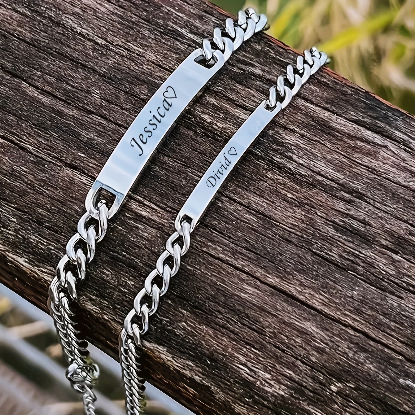 TEMU 2pcs Personalized Anniversary Stainless Steel Bracelet Set For Couples - High-quality Customized Name Gift - Suitable For Valentine's Day And