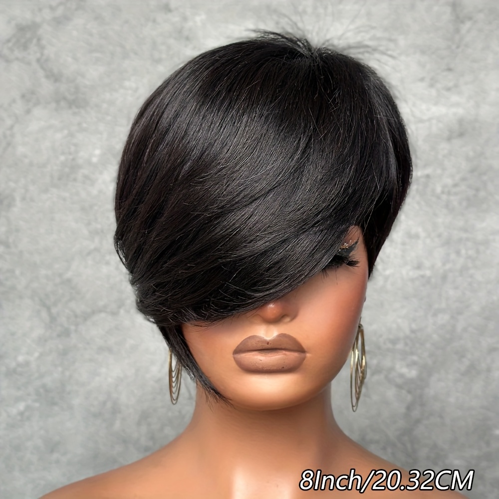 180 density brazilian   human hair wig for women 8 short     bangs   cap machine made straight wig for daily wear cosplay natural look versatile style cosplay accessory comfortable rose cap quick hairstyle change womens fashion Product details 3