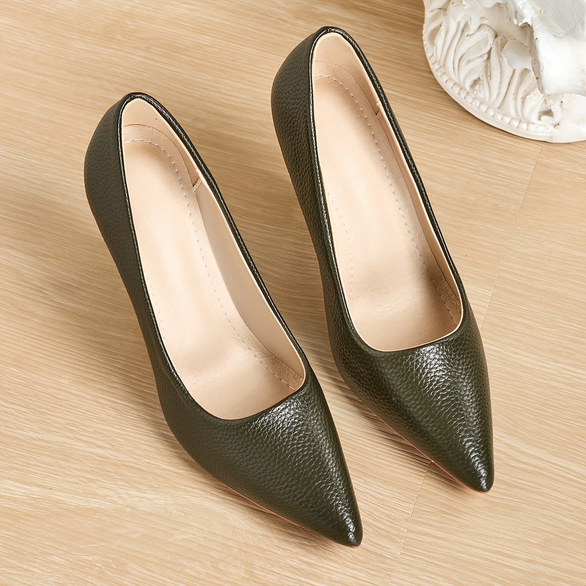 womens flat shoes olive green golden stiletto lychee pattern - Temu