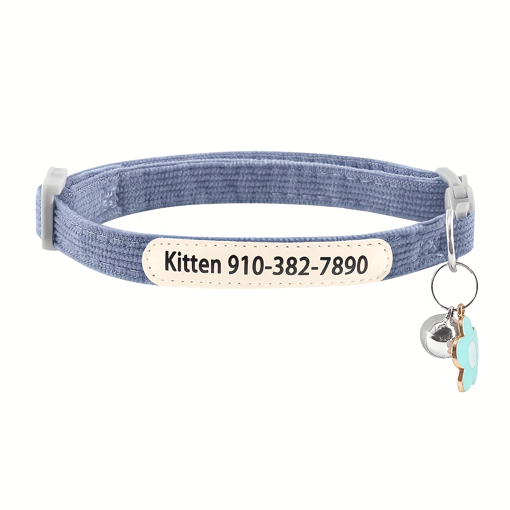 TEMU 1pc Customizable Corduroy Pet Collar With Personalized Tag, Soft Leather Anti-lost Adjustable Size With Phone Number And Name Option