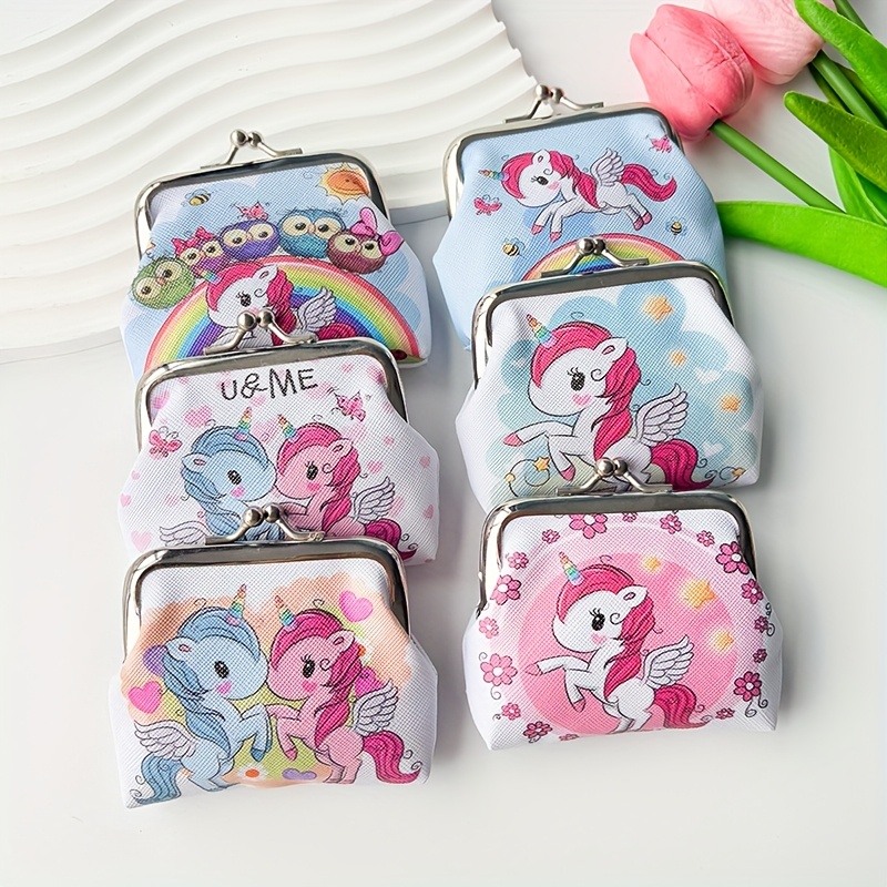 Image of 6pcs Cute Coin Purses, Unicorn Printed Small Wallets, Coin Bags That Can Hold Earphones And Keys, Compact Storage Pouches
