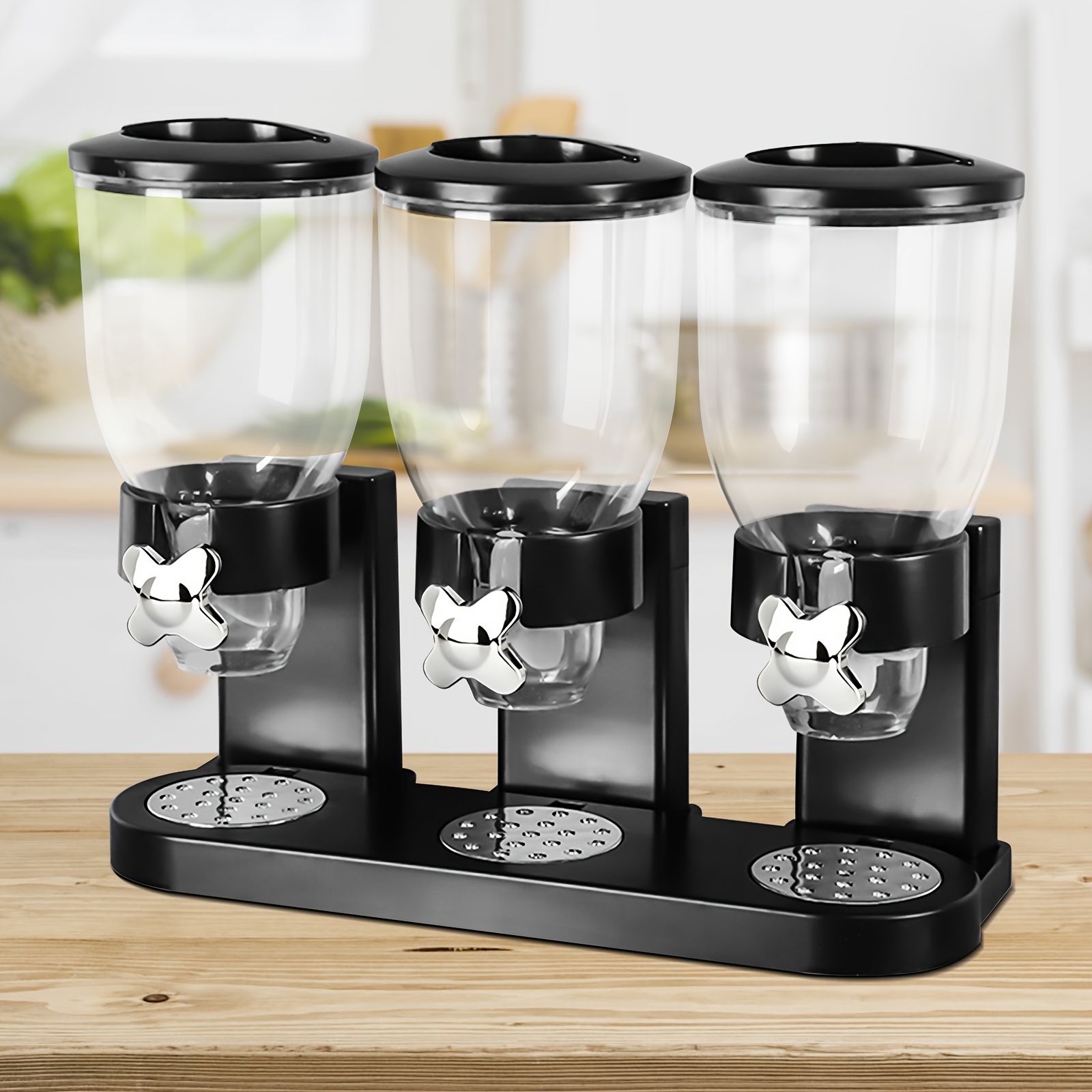 2l grain dispenser oatmeal storage container with   lid 3 dispensing compartments durable plastic kitchen organizer for cereal   pet food decorative bow accent hand wash only   multisurface   sleek     material perforated insert pantry organization modern kitchenware reusable material home cooks details 4