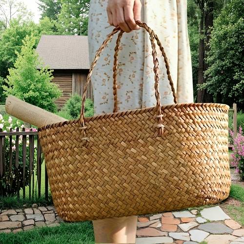 new retro rattan shopping basket outdoor picnic prop large carry basket