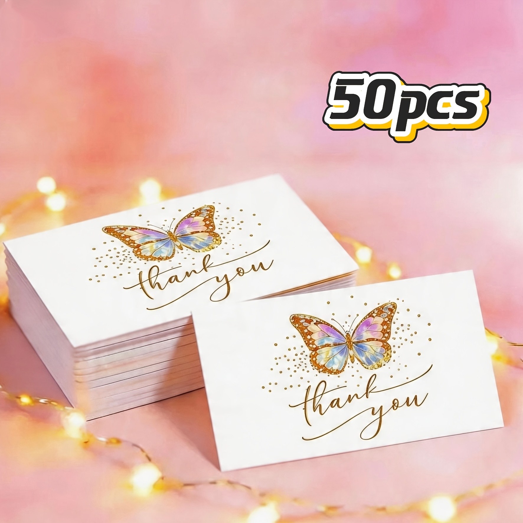 TEMU 50pcs Gold-foiled Thank You Cards, Colorful Watercolor Message Cards, Wedding Favors Thank You Small Cards