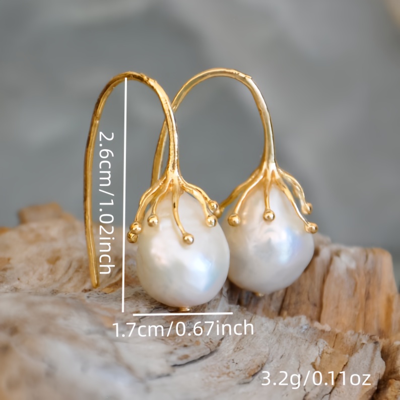 Elegant Easy Imitation Pearl Floral Design Copper Ladies' Earrings | 14K Golden Plated, Versatile for Daily and Party Occasions