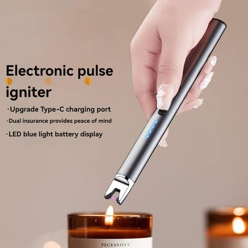 usb charging metal electronic lighter with an extended design for windproof and flameless with function built in 170mah battery suitable for candles barbecue camping and home use