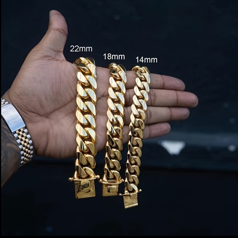 TEMU 22mm/18mm/14mm Multi Size 18k Gold Plated-plated Non Fading Titanium 316l Stainless Steel Jewelry Hip-hop Men's Cuban Chain 316l Stainless Steel