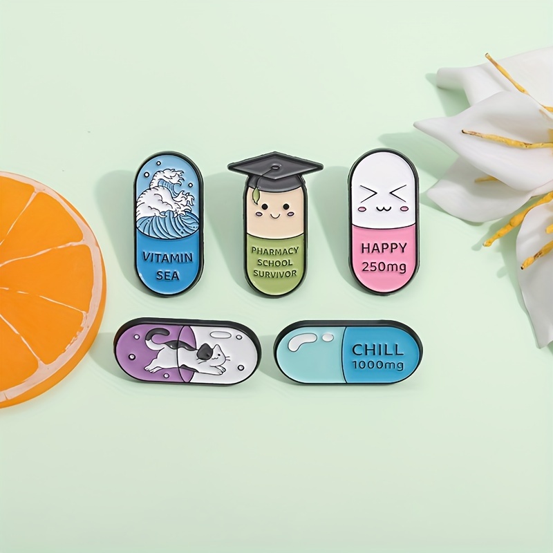 Creative Happy Capsule Medical Pin, Funny Expression Brooch