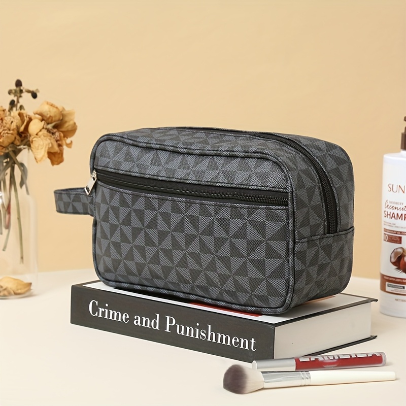 Image of 1pc Diamond Check Men's Portable Handbag Large Capacity Wear-resistant Casual Trendy Fashion Printed Handbag Toiletry Bag Makeup Bag