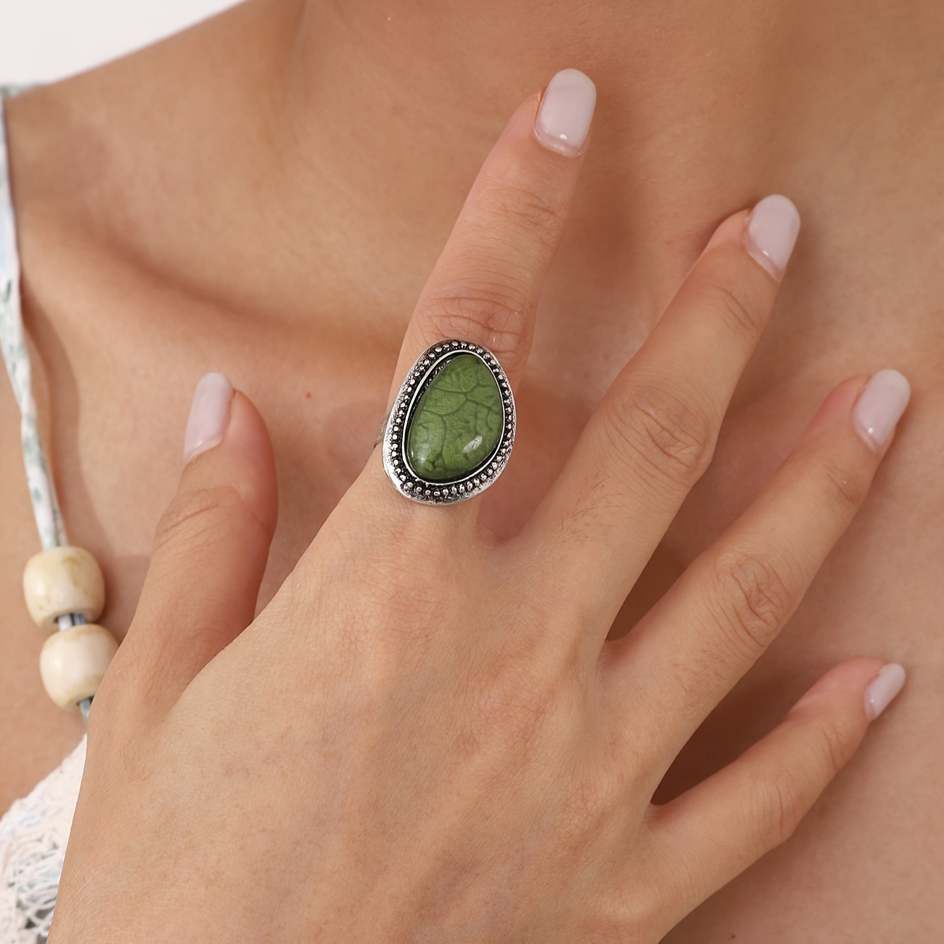 Vintage Boho Oval Resin Ring for Weddings & Parties