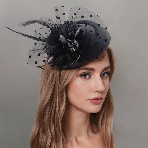 special occasion dress tea party hat valentines day ball small hat artificial feather polka dot tulle veil hair clip womens headwear for year end party and single party additions