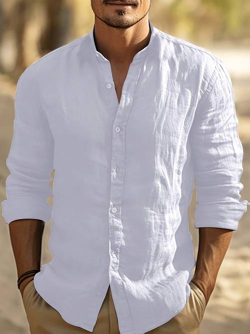 1pc Men S Lightweight Long Sleeve Button-Up Shirt - Beige Formal & Casual Button-Front Blouse, Soft Breathable Polyester for Golf, Beach, Office, Parties - Layering Essential for Everyday & Special Occasions, Beach T Shirt, , Classic Collar, Smooth Texture, Versatile Top, Fashionconscious Men, Golf Attire, , Durable Construction, Stylish Top, Professional Men
