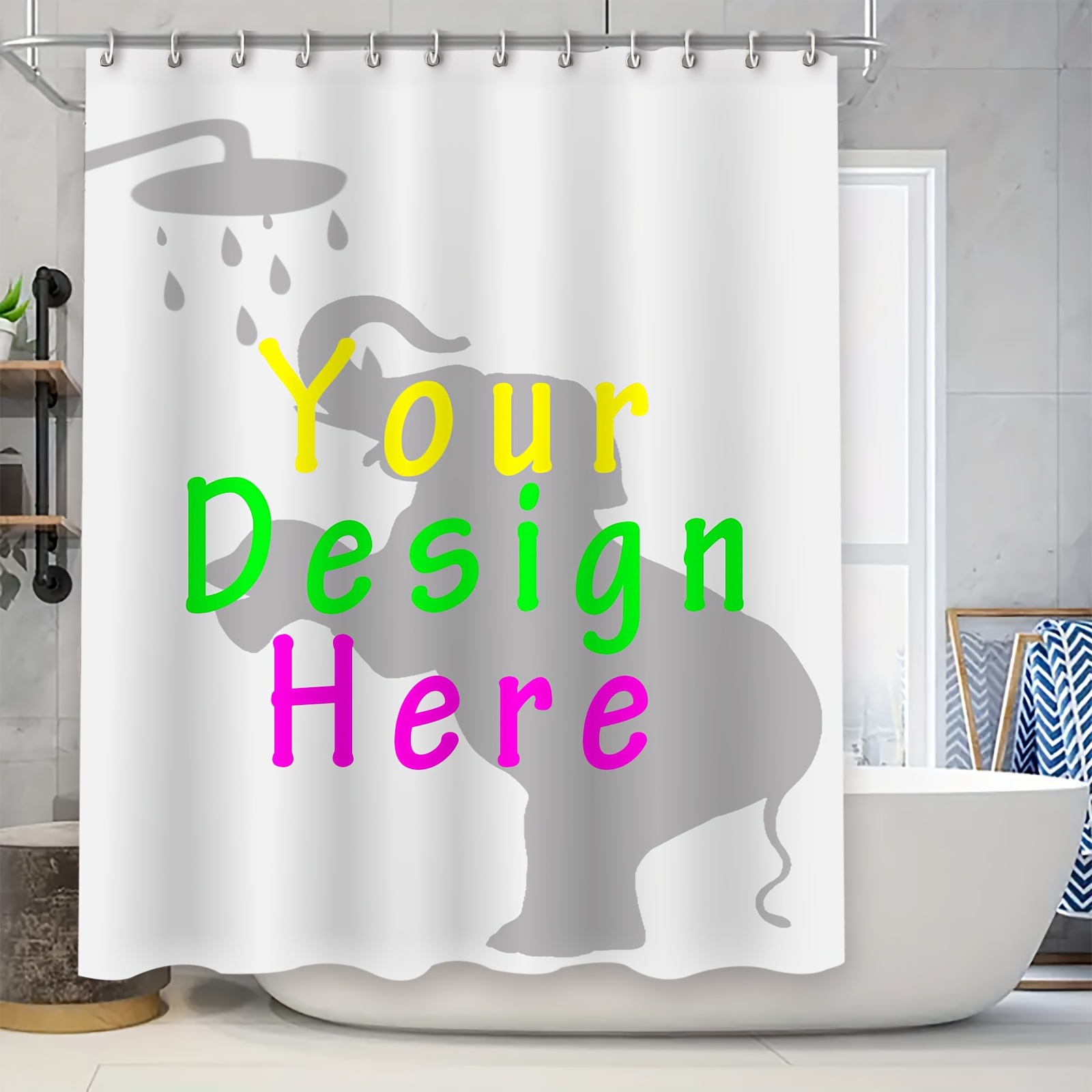 

1pc Personalized Shower Curtain With Hooks, Waterproof Shower Curtain, Bathroom Partition, Bathroom Accessories