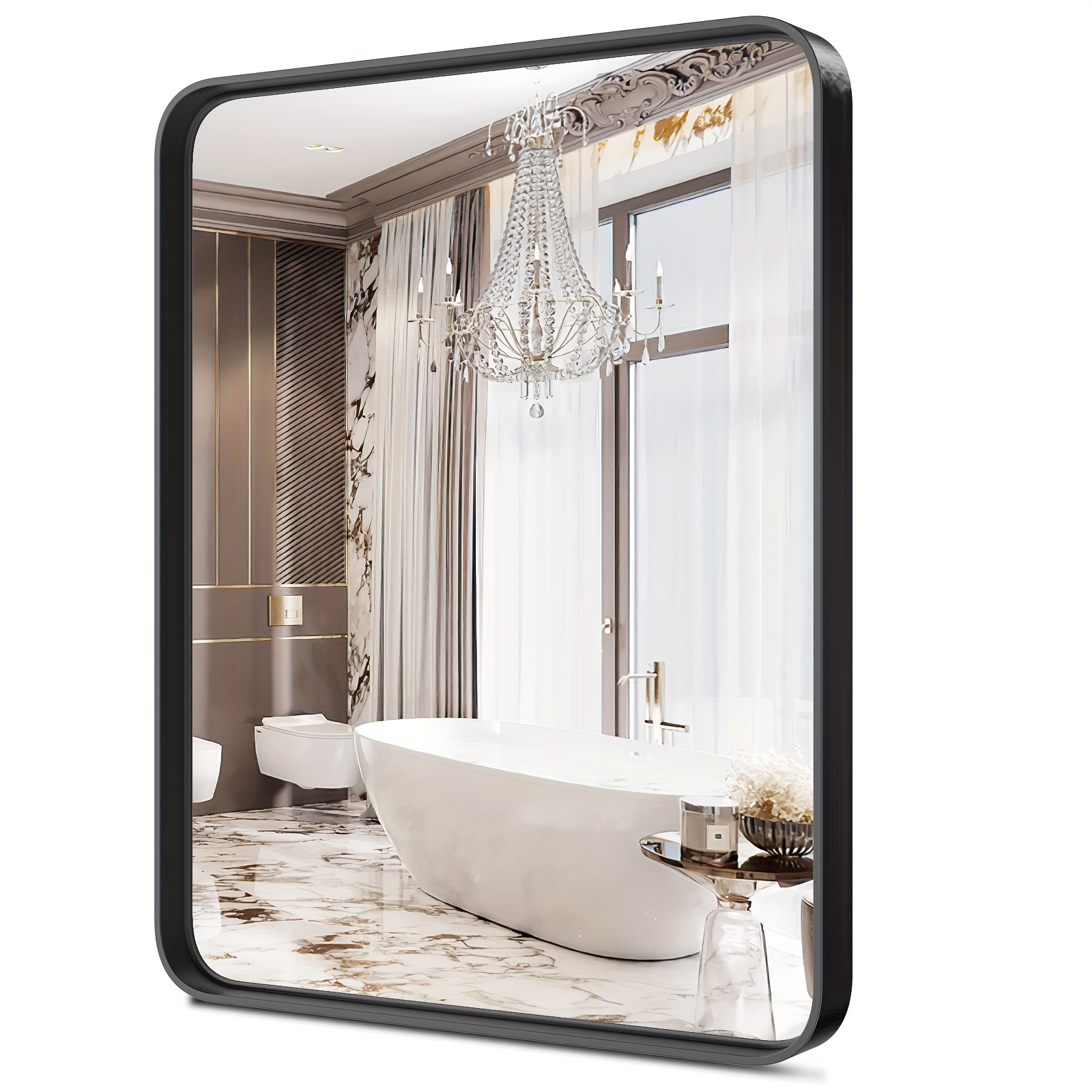 

30x22 Inch Rectangular Vanity Bathroom Mirror Matte Black Metal Framed Wall Mounted Mirror Horizontally/vertically