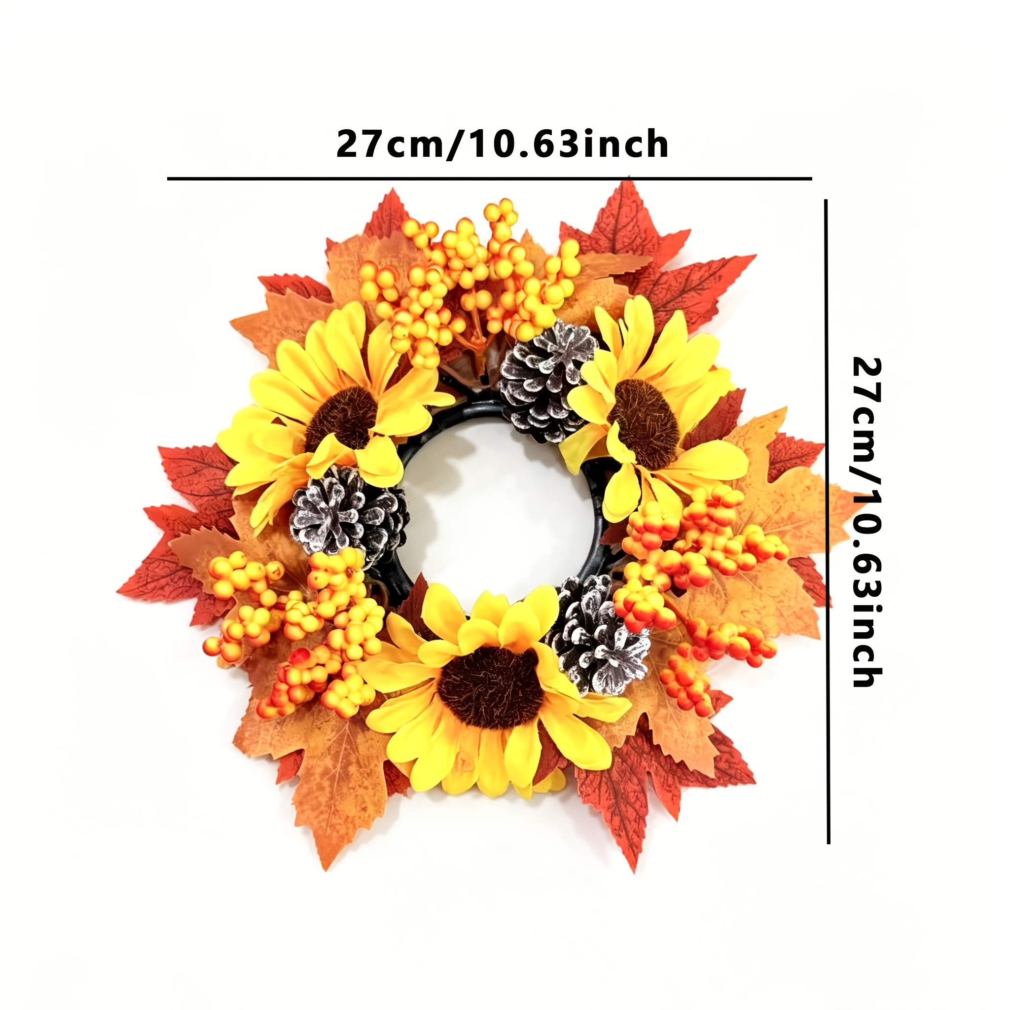 Image of Autumn Sunflower And Maple Leaf Decorative Wreath, Suitable For Autumn Thanksgiving And Halloween Tabletop Decor Scenes