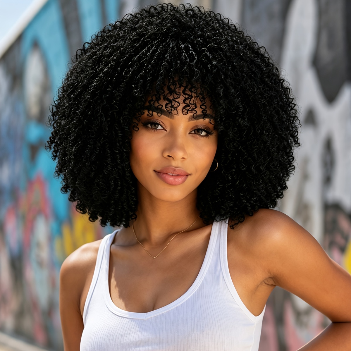 TEMU Black Women's 12-inch Large Screw Wig Loose Curly Style, Heat-resistant Synthetic Wig, Women's Trendy