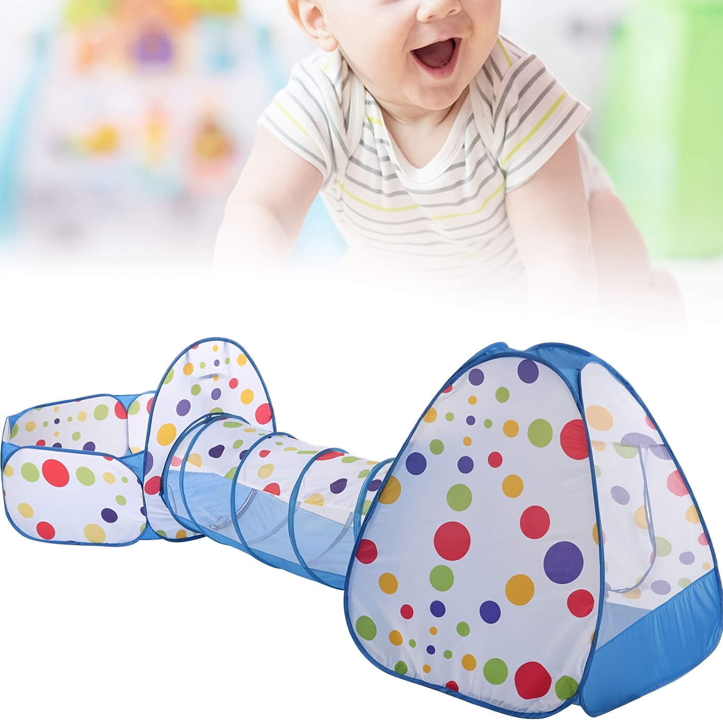 3-in-1 Kids Tent with Tunnel & Ball Pool - Indoor Playground, Soft Microfiber Play Tent with Easy Setup, Birthday/Easter/Christmas/Holiday Decorations, for Boys & Girls Nursery, Living Room, Party - Safe Indoor Play Center, Festive Kids' Playhouse, Playful Polka Dots Design, Durable Kids' Plaything, Sturdy Construction, Toddlers Plaything