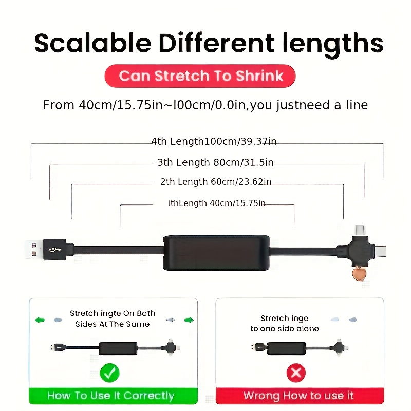 3 in 1 retractable multi function charging cable with usb connector fast charge data sync for smartphones details 5