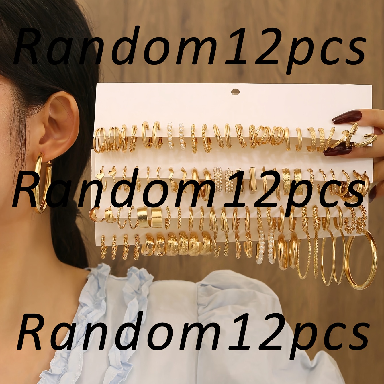 TEMU Random 12pcs Women's Fashion Hoop Earrings Luxury Old Money Wide Multi-layered Threaded Pearl Bohemian Style Women's Earring Set Suitable For