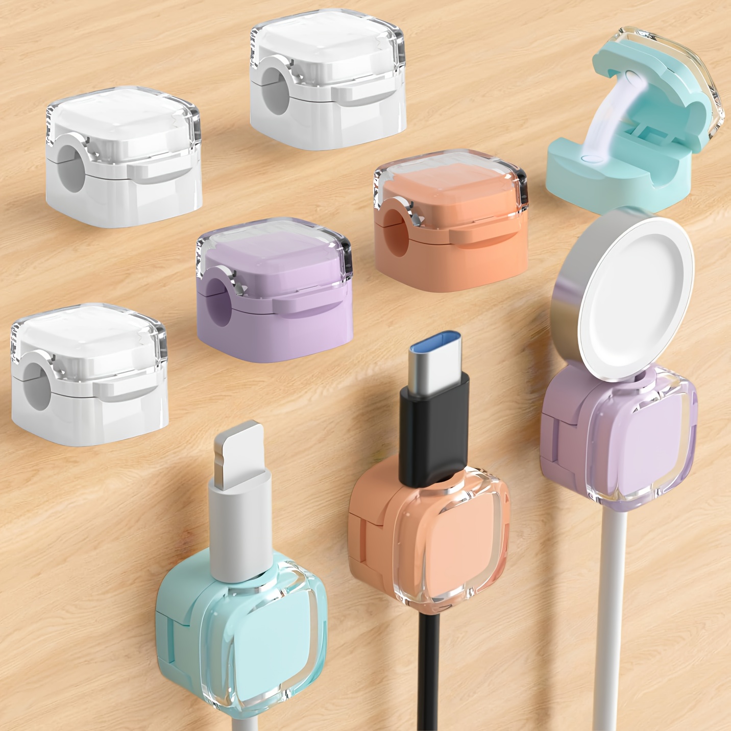 TEMU 9-pack Magnetic Cord Holders - Strong Adhesive Cable Management Organizer With Secure Magnetic Clips, Space- Desk, Phone, Car, Wall, Nightstand
