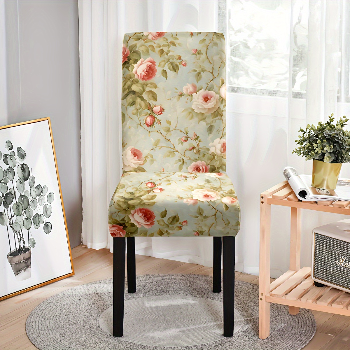 

4/6pcs Classic European Rose Floral Chair Cover Slipcovers, Machine Washable, One-piece -, Stretchable Polyester And Spandex , Dining Room, Hotel, And Garden Chair Decor