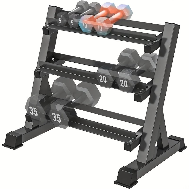 TEMU Heavy-duty 3-tier Dumbbell Rack - To 1100 Lbs, Adjustable & Space-saving Design With Rubber Feet For Home Gym, 3-tier, Dumbbell Rack, Heavy Duty, Space-saving, Alloy Steel