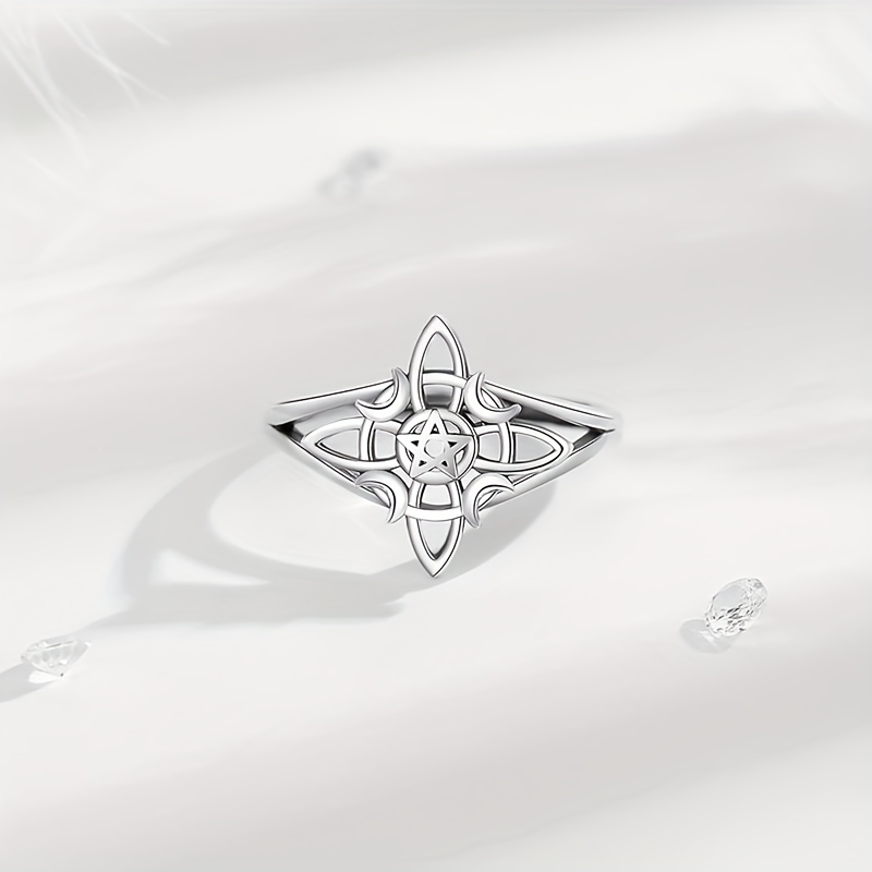 Vintage Style Sterling Silver Witches' Star Ring Adjustable Band