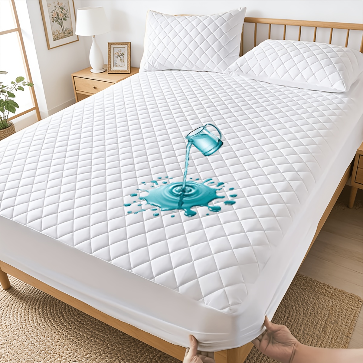 TEMU 1pc Luxury Mattress Protector, Use, Pet-friendly, Solid Colour, Non-slip Fitted Sheet Bed Cover With Deep Pocket, Bed Bug Mattress Protector,