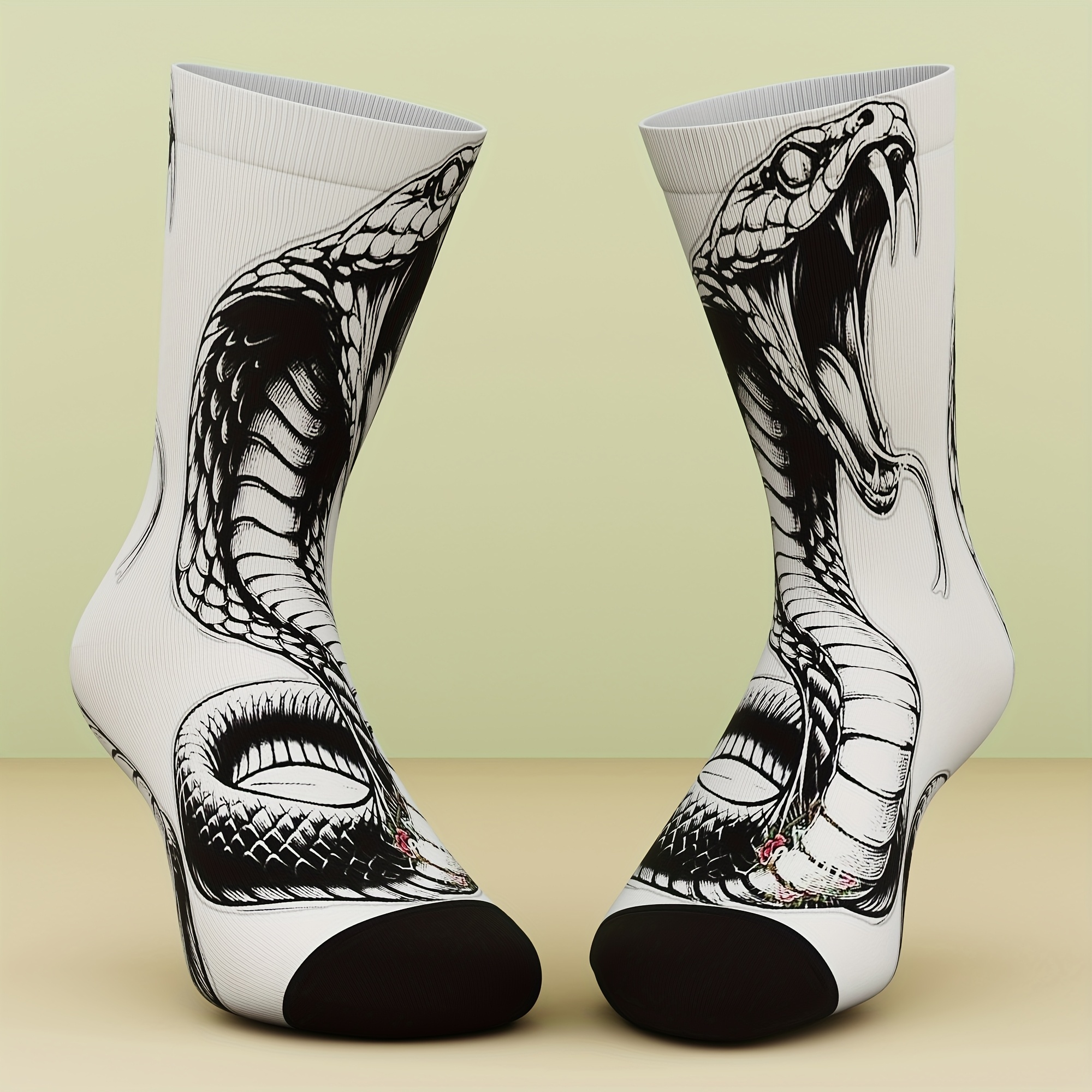 TEMU 1 Pair Of Unisex Socks With A Large Snake Tongue Pattern, Fashionable And Easy, Suitable For Outdoor Sports And , Made With 3d Digital Printing
