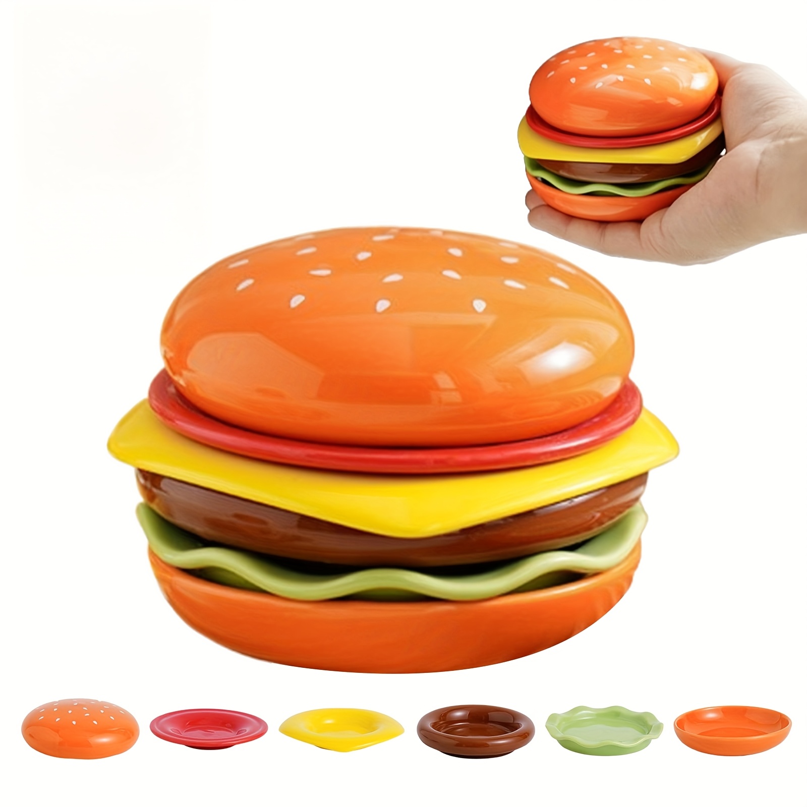6 layer stackable hamburger shaped mini plates colorful plastic durable plates for family dinners parties picnics space saving design easy table decor snack serving trays party serving dishes tableware material Product details 0
