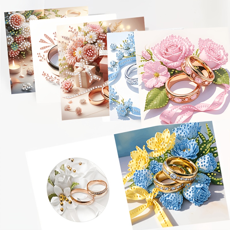 TEMU 6 Sheets New 2d Flat Printing Seasonal Theme Diamond Painting Greeting Card Set, Crystal Rhinestone Cards With 6pcs Envelopes