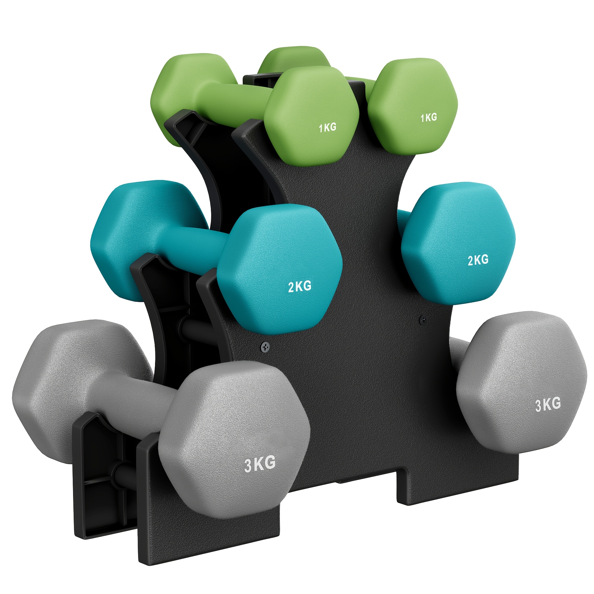 Dumbbell Set, 3 Pairs, 1 Kg, 2 Kg, 3 Kg, Storage, Gym, Strength Training, Light Weights, Suitable For Indoor Fitness And