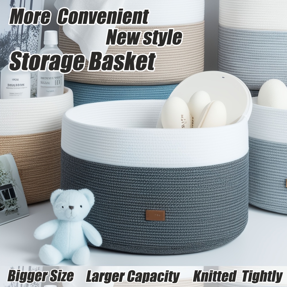 

Xxl Large Cotton Rope Storage Basket – Foldable Multi- Organizer For Laundry, Toys, Blankets, And Games, Striped Design For Family Or , Laundry Basket