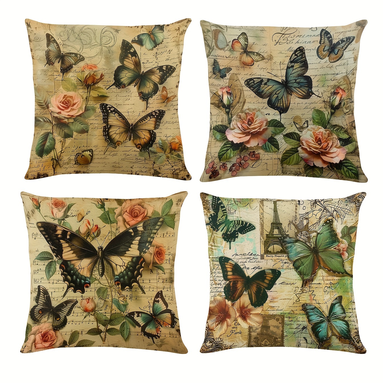 

4pcs, Vintage Throw Pillow Cover, , 45cm*45cm/17.72in*17.72in Square Linen Material Throw Pillow Cover, Single-sided Printing, Home Decorative Throw Pillow, Soft And Comfortable Simple