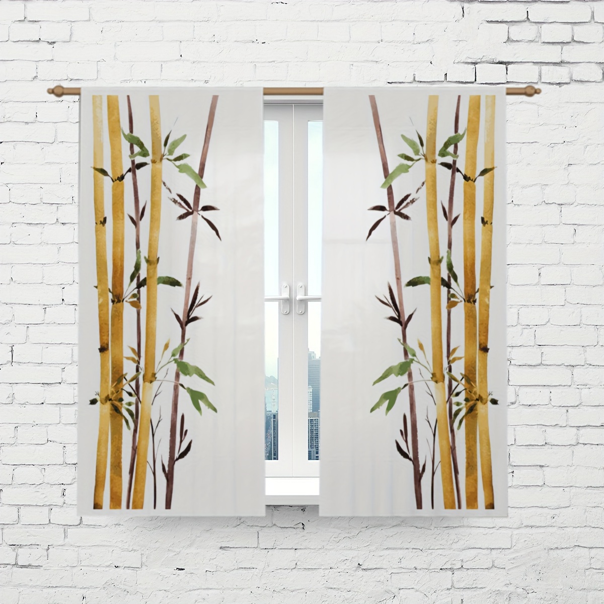 TEMU Parure de 2 Panneaux, Rideaux Semi-Transparents Imprimés Bambou pour la Paix, Rideaux Décoratifs en à Passe-Tringle pour Salon, Salle de Jeux,