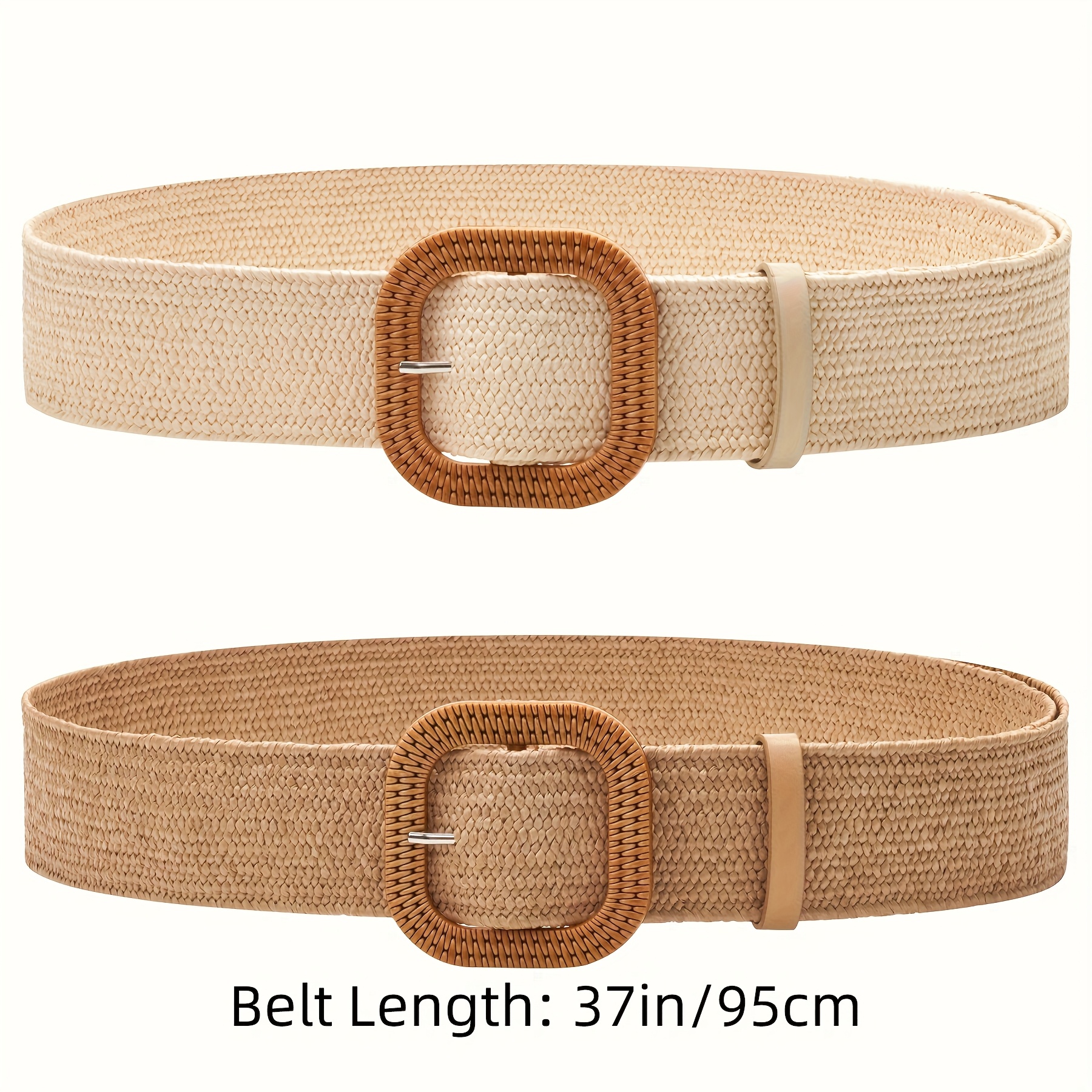 2 pack womens straw elastic stretch waist belt skinny boho 