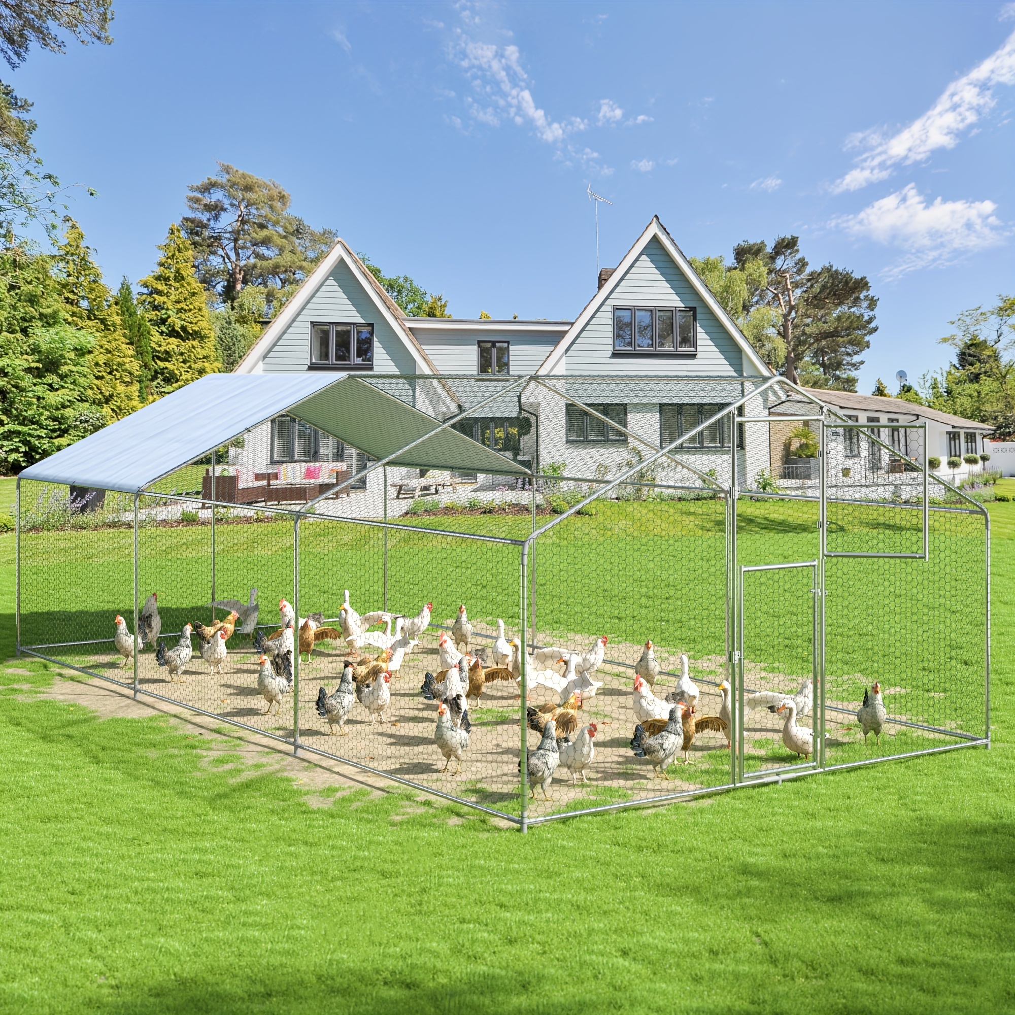 TEMU Large Outdoor Chicken Coop By Polar Aurora, Designed For 6 To 20 Chickens, Featuring A Walk-in Run And , Complete With A Uv Protection Cover For .