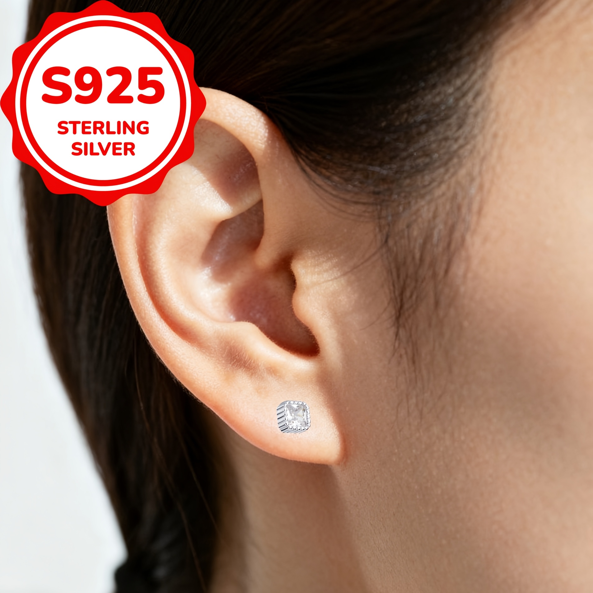Women's 925 Sterling Silver Minimalist Geometric Square Earrings