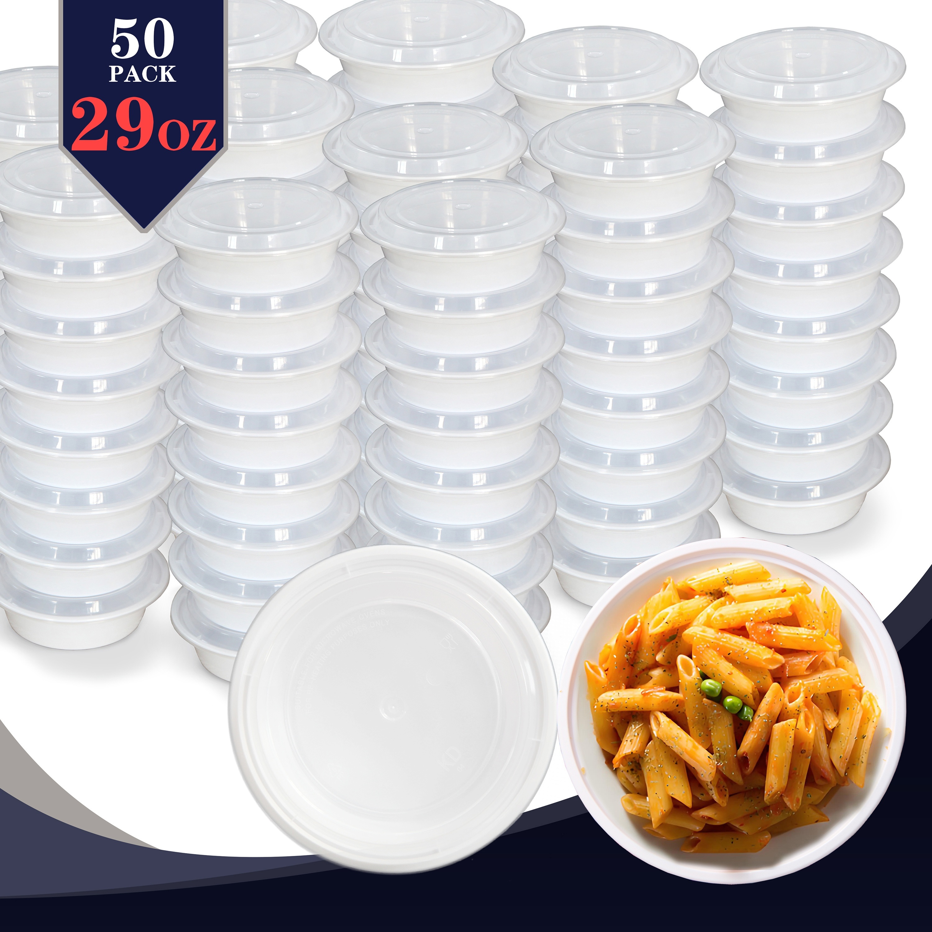 

50pcs White 29oz Disposable Meal Prep Containers - Extra-, Leak-proof, Bpa-free Polypropylene & Pe Plastic, Microwave Safe, Stackable Bento Boxes For Sports Theme, No Power Needed, Food Packaging