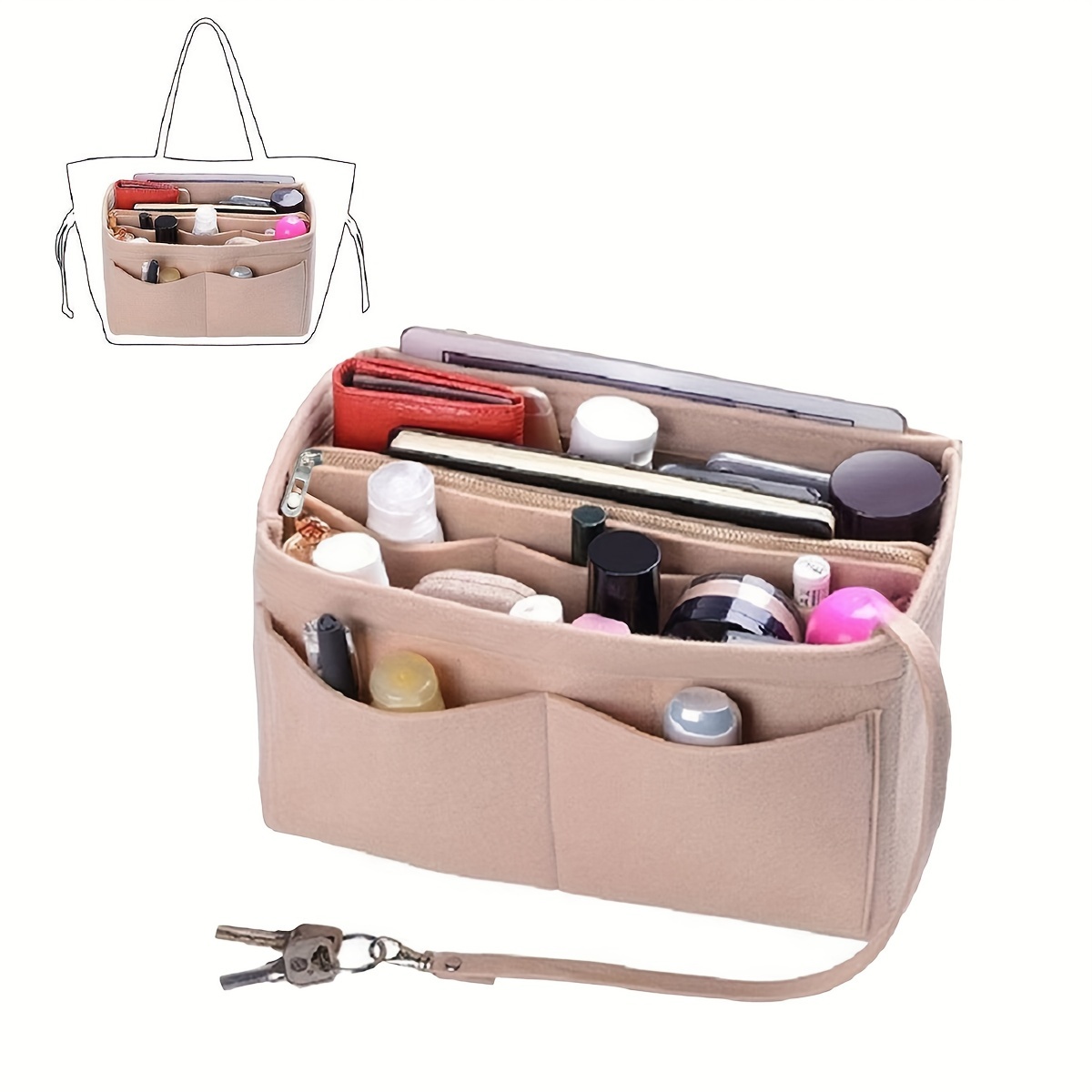 

Organisateur de sac à de , de sac à en feutre, pochette de rangement cosmétiques, accessoire de portefeuille, lavable, zippé, , non imprimé, à et portefeuilles