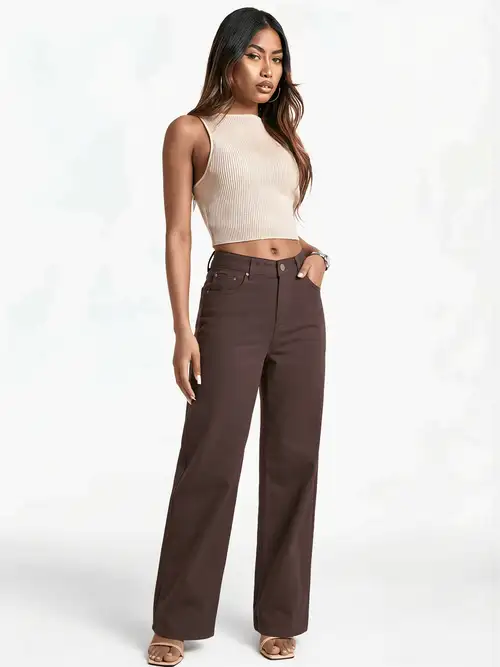 New Women'S Wide-Leg Jeans, Chocolate Brown, Elastic Waistband for * Non-Stretch Denim, Casual Elegant Style * Wear *able And Fashionable, Fall Outfit Ideas, Office * Essentials, Versatile Design * New Women'S Wide-Leg Jeans, Chocolate Brown, Elastic Waistband for * Non-Stretch Denim, Casual Elegant Style * Wear *able And Fashionable, Fall Outfit Ideas, Office * Essentials, Versatile Design *