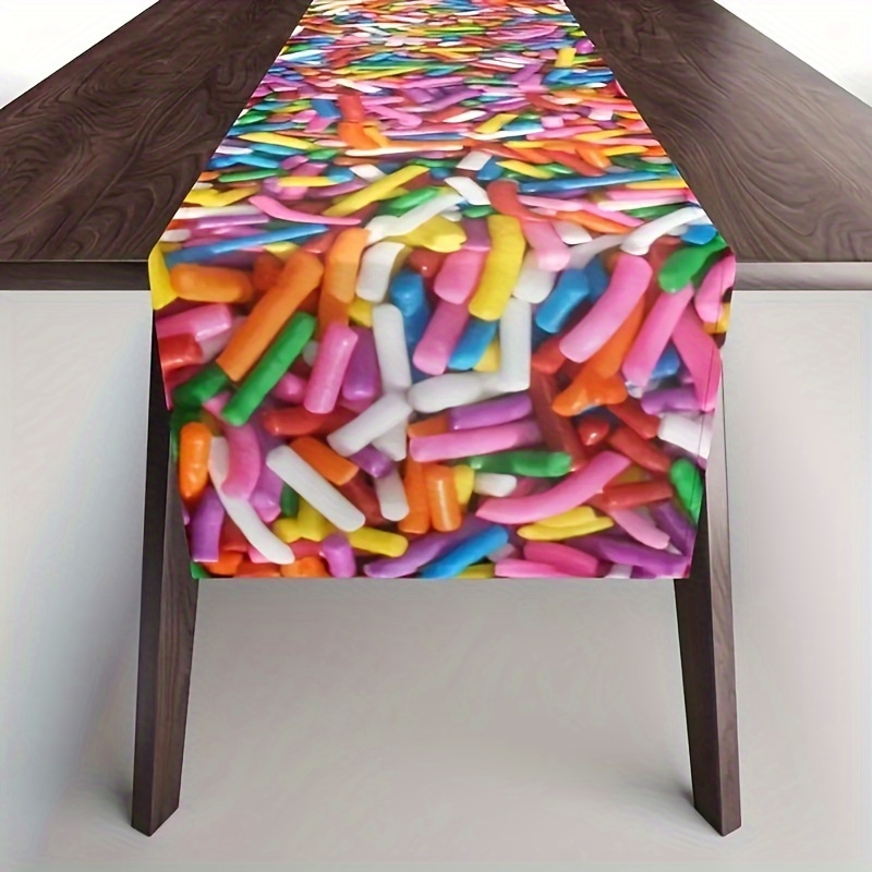 

Chic Rainbow Candy Polyester Table Runner - Woven Dining Decor For Festive Kitchen Gatherings, Machine Washable & Fade Resistant, Perfect For Indoor Events & Celebrations