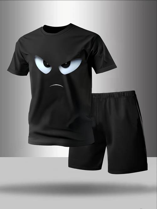 mens 100 cotton pajamas spring summer short sleeve and shorts set fashionable geometric pattern loungewear