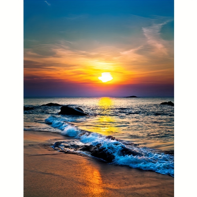 

Diy Diamond Painting Kit: Ocean Sunset Mosaic, 11.8x15.7in, Round Diamonds, Canvas Material