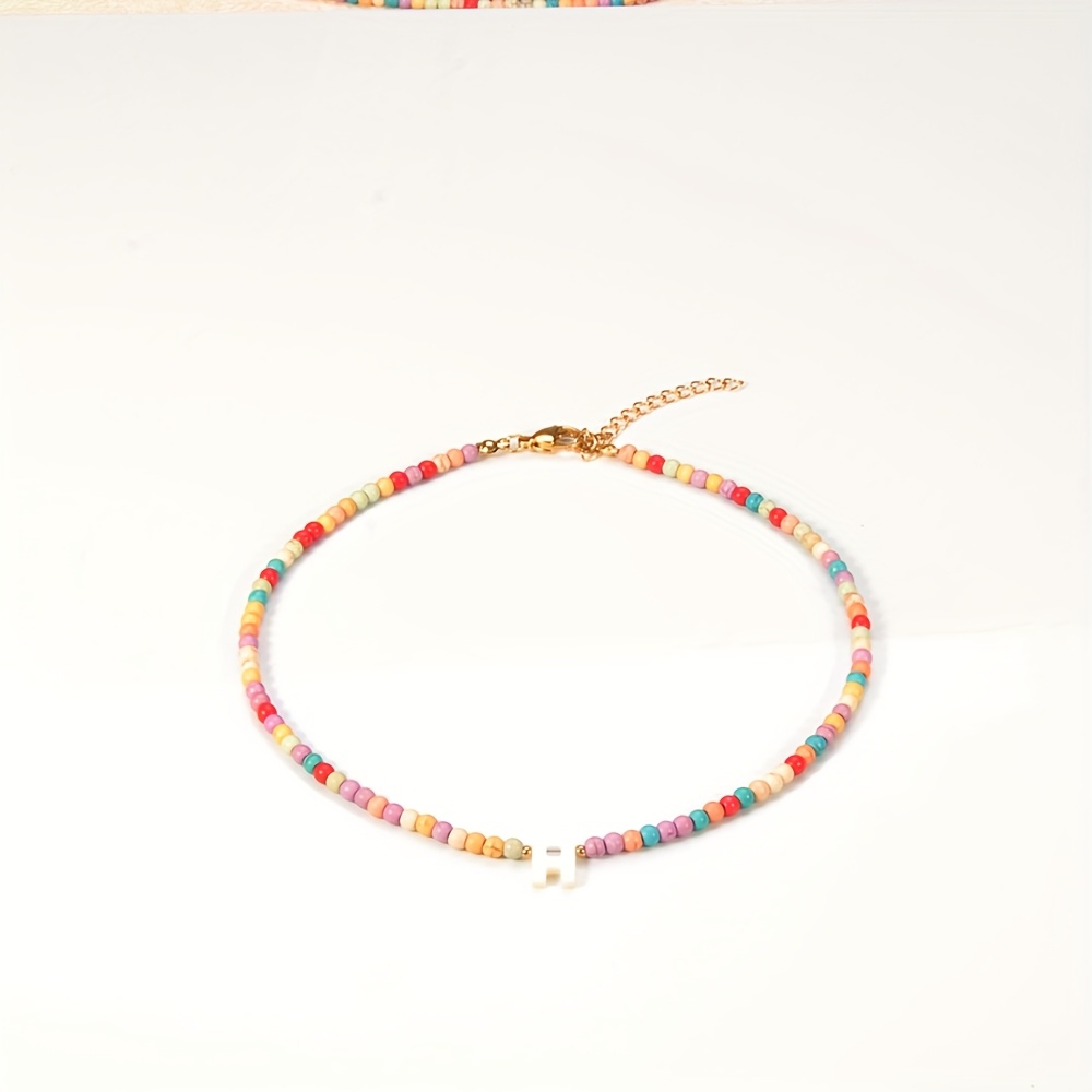 Bohemian Beaded Necklace with Turquoise Initial Pendant