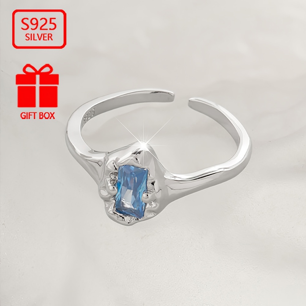 925 Silver Sea Zirconia Open Ring, Irregular Wrinkle Texture Band
