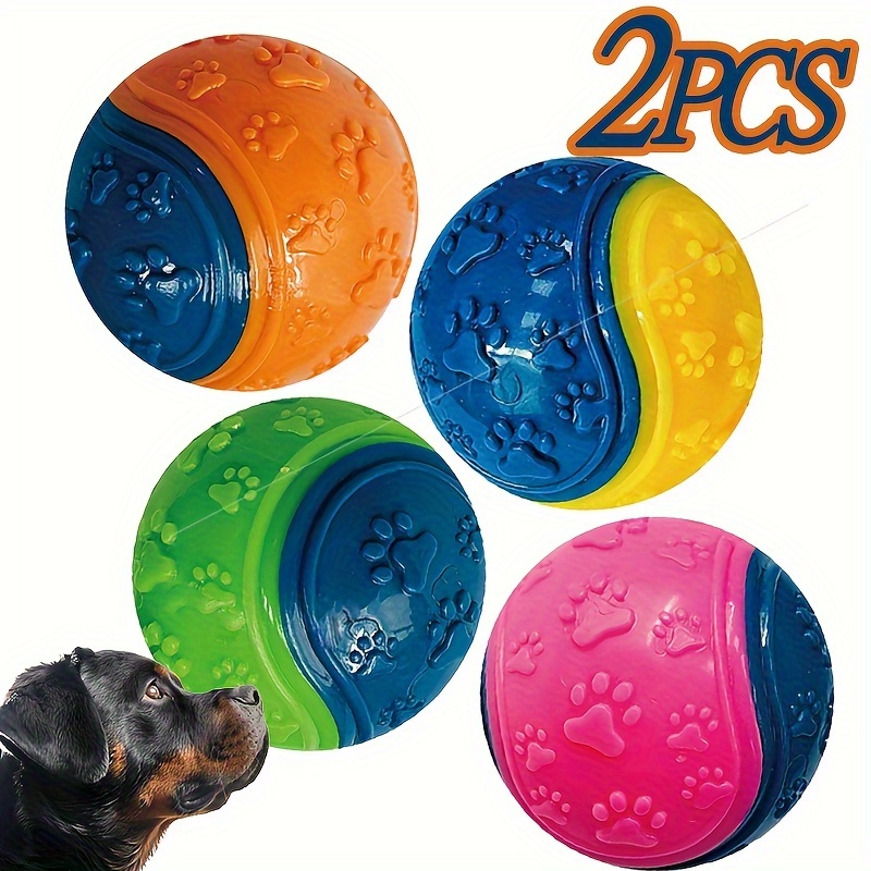 TEMU 2팩 squeaky dog balls, 치아 건강 및 훈련을 위한 내구성 있는 TPR 씹는 장난감, 독성 없음, 물림 방지, 모든 품종 크기, 배터리 필요 없음