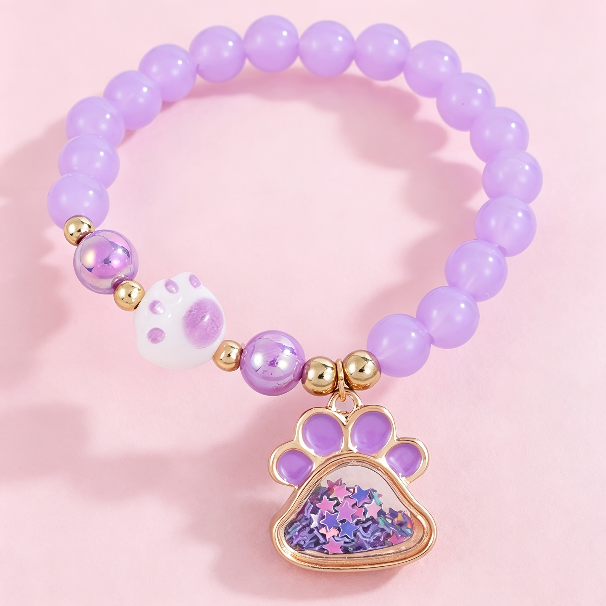 Cute Cat Paw Beaded Stretch Bracelet for Kids