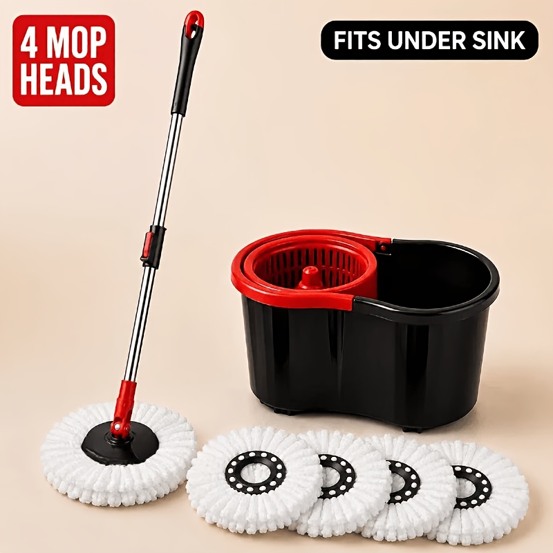 compact spin mop and bucket set for apartments dorms hands free self wringing mop with 4 microfiber heads fits under sink